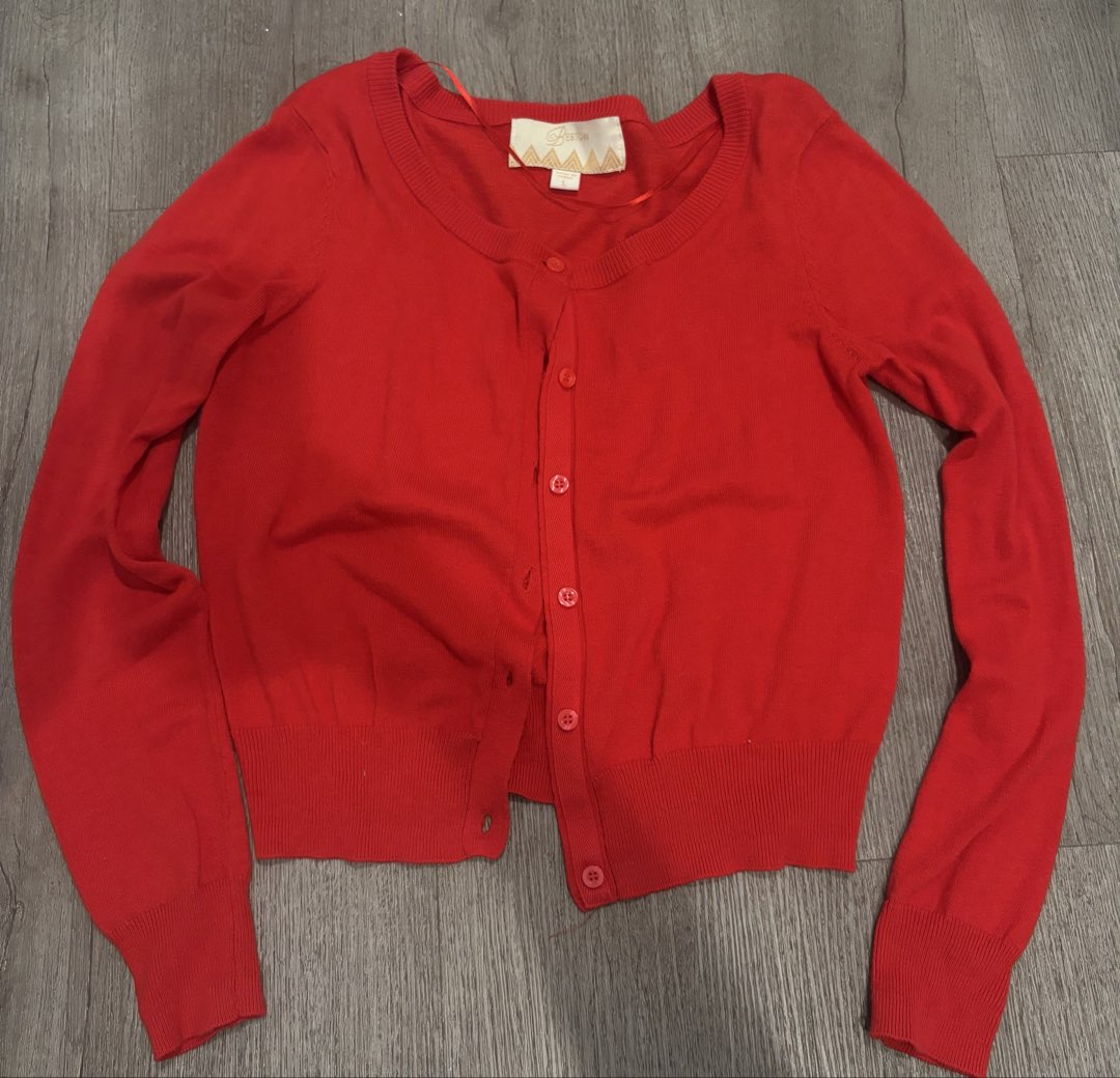 red cardigan