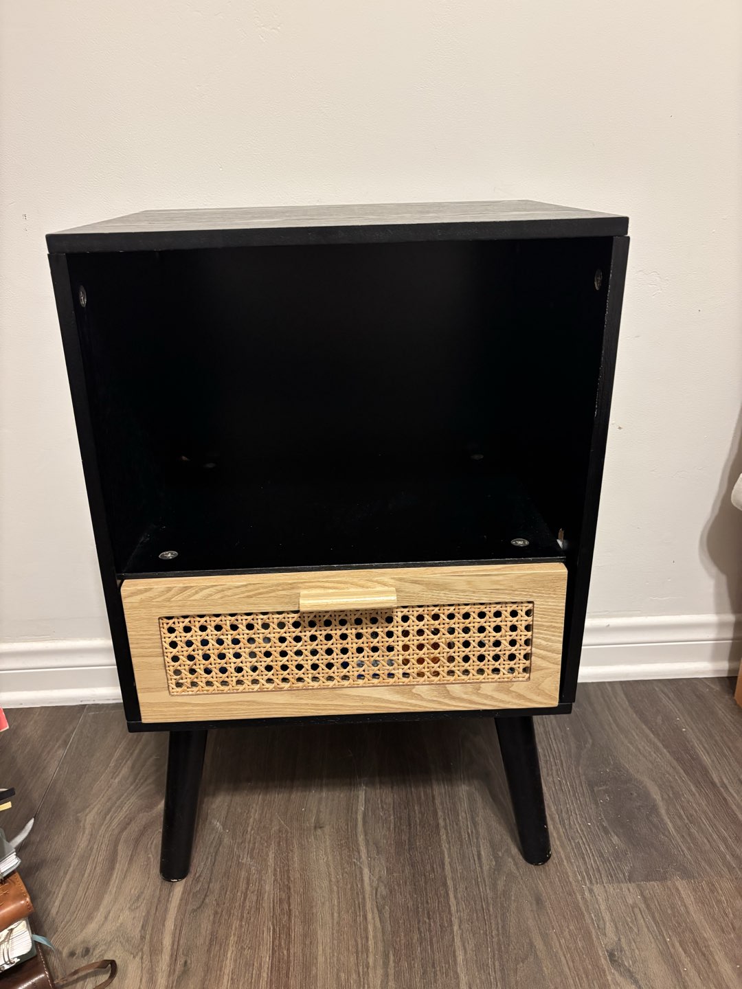 Black rattan nightstand