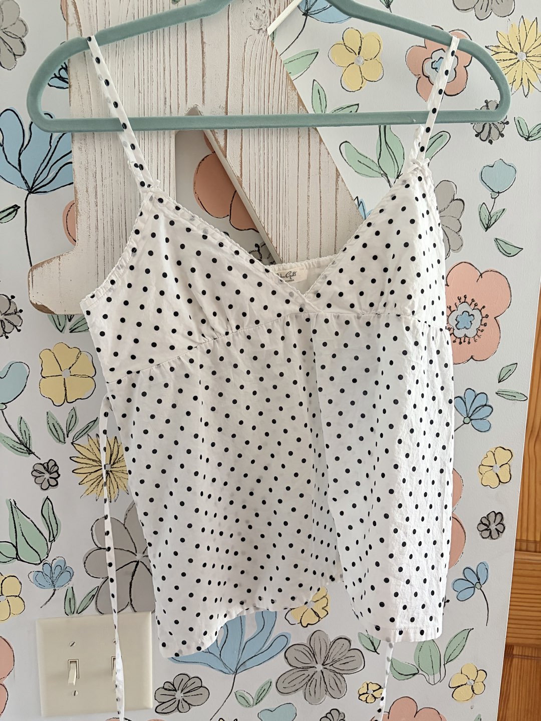 John Galt white and black polka dot top