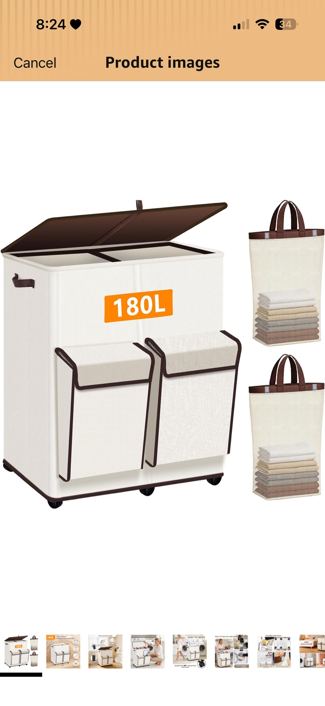 Big Rolling Laundry Basket 2 Section