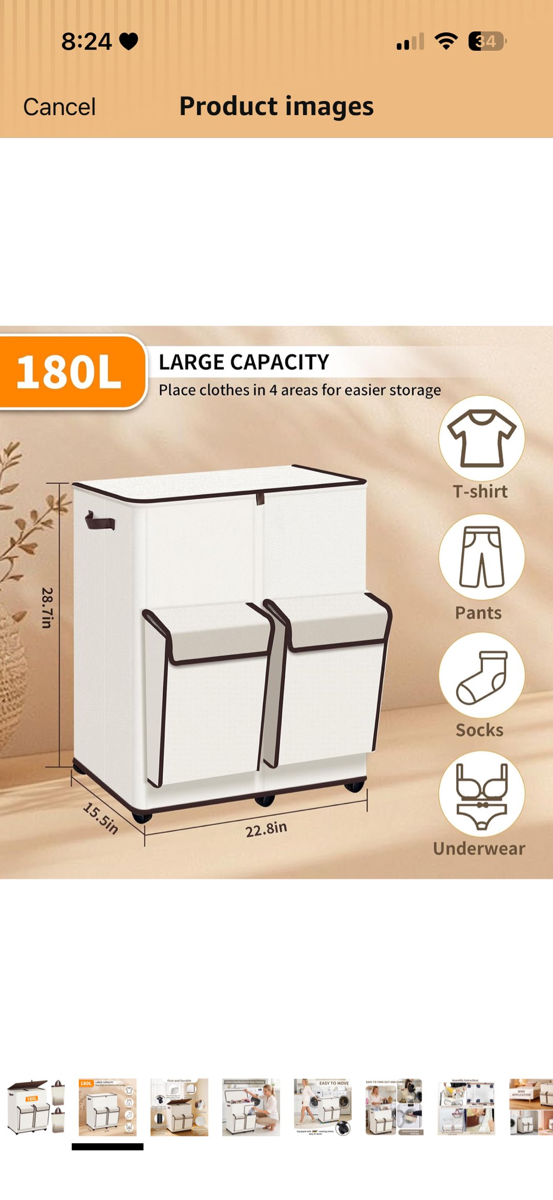 Big Rolling Laundry Basket 2 Section photo 2
