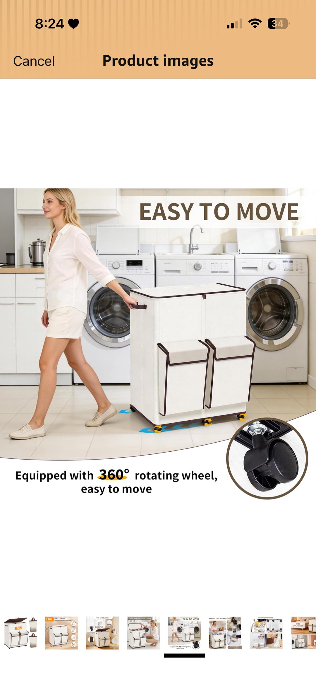 Big Rolling Laundry Basket 2 Section photo 3