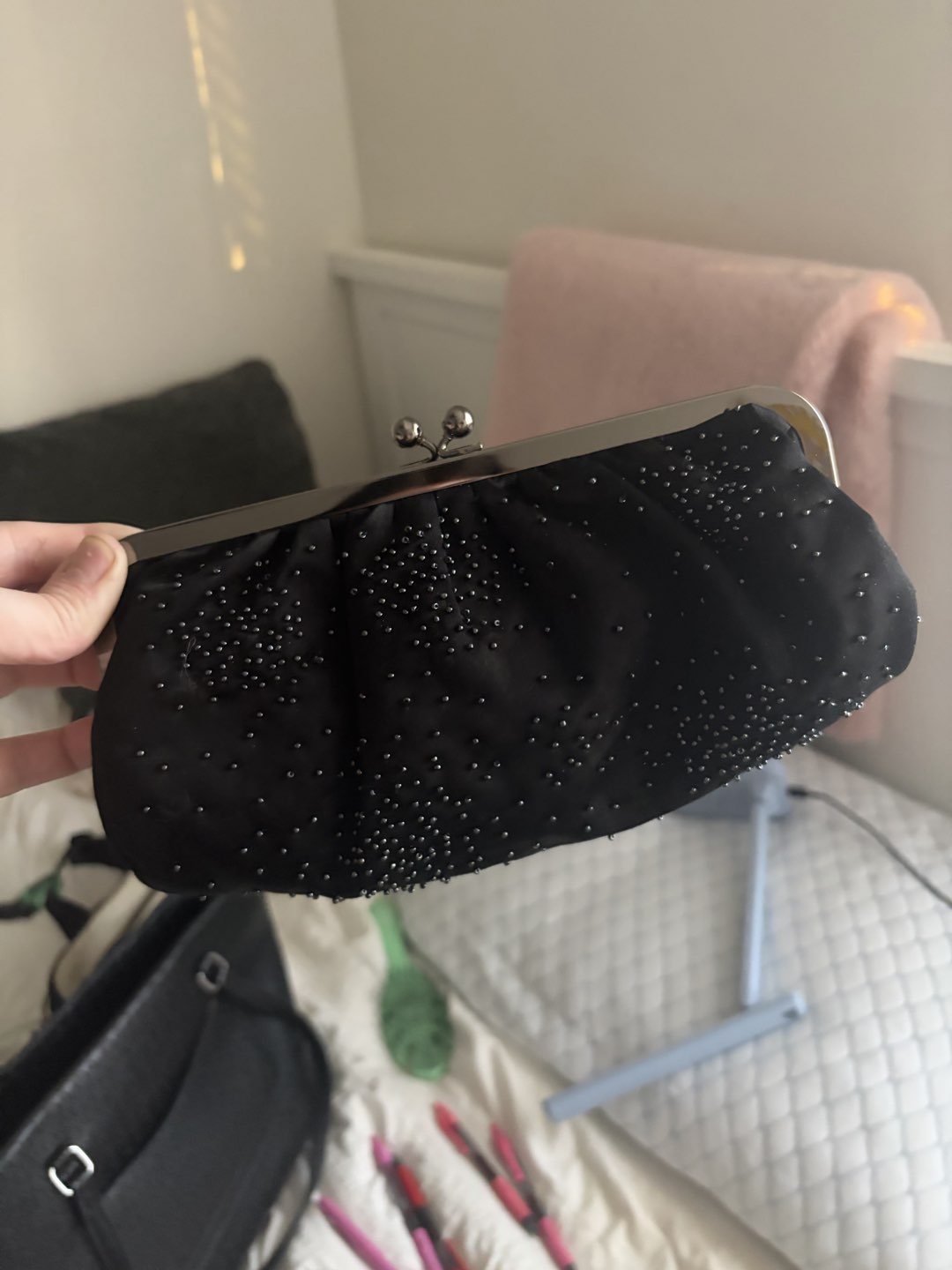Express black sequin women’s clutch