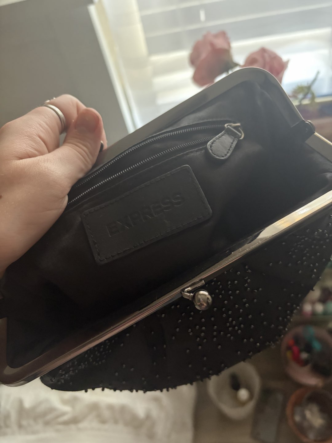 Express black sequin women’s clutch photo 12